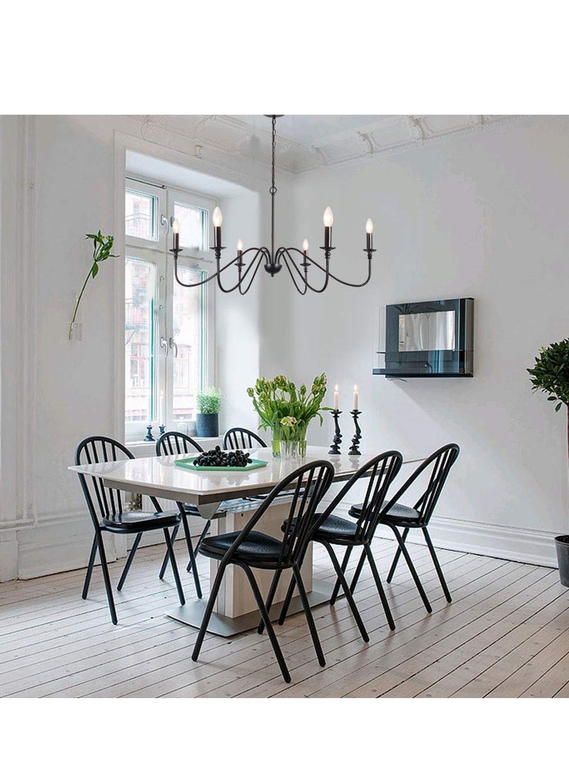 XiuWoo 6 Light Farmhouse Chandeliers Black Classic Candle Ceiling Pendant Light Fixture, Classic Candle Ceiling Pendant Light Fixture, for Living Room Kitchen Dining Room  - Image 4