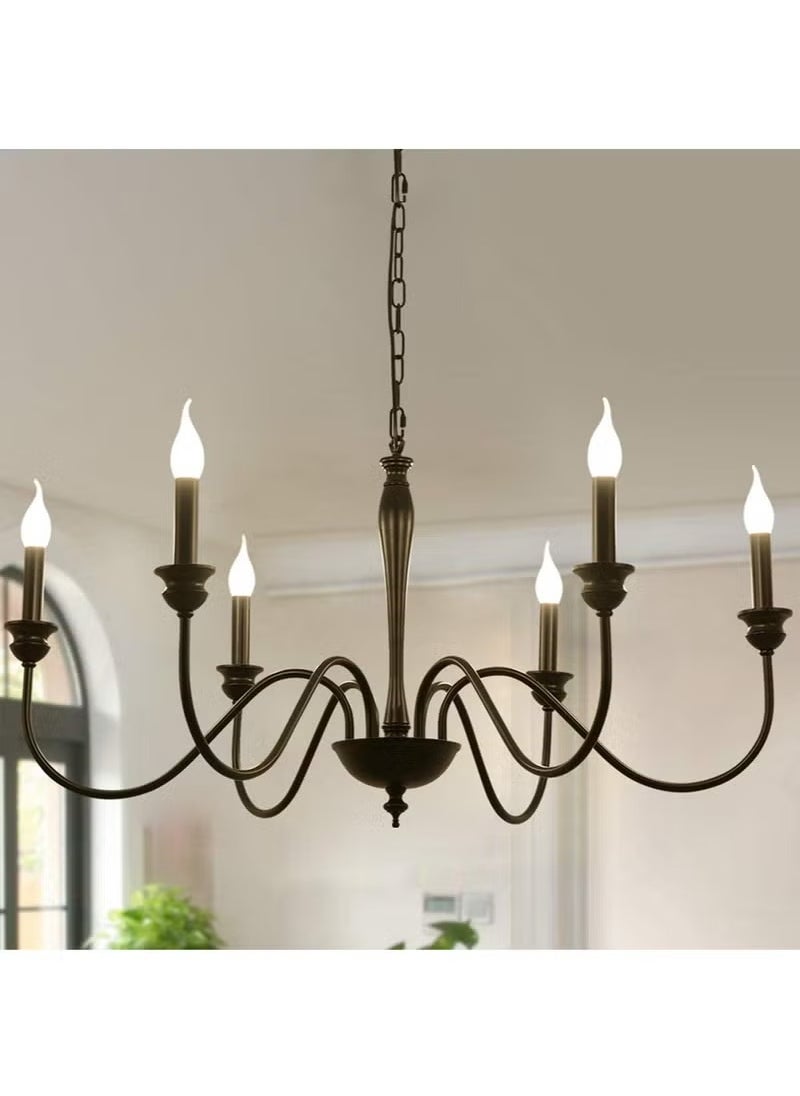 XiuWoo 6 Light Farmhouse Chandeliers Black Classic Candle Ceiling Pendant Light Fixture, Classic Candle Ceiling Pendant Light Fixture, for Living Room Kitchen Dining Room  - Image 1