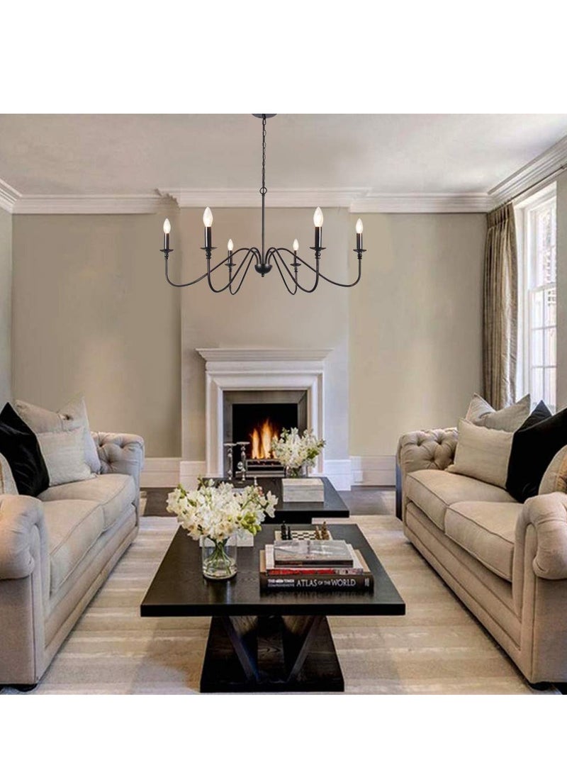 XiuWoo 6 Light Farmhouse Chandeliers Black Classic Candle Ceiling Pendant Light Fixture, Classic Candle Ceiling Pendant Light Fixture, for Living Room Kitchen Dining Room  - Image 3