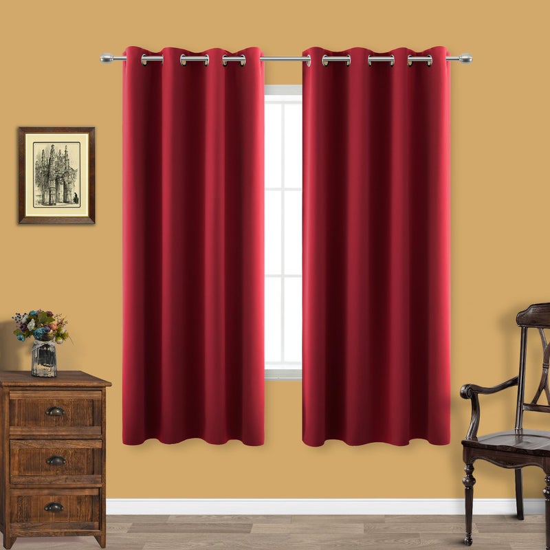 KOUFALL Red Room Darkening Blackout Curtains 63 Inch Length for Dining Room 2 Panels Set Thermal Light Blocking Curtains for Living Room Boys Bedroom Kid Gamer 63 Long