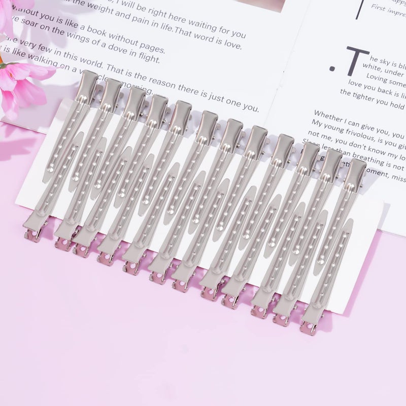 Bantoye 24 Packs Duck Bill Clips, Bantoye 2.75 Inches Rustproof Metal Alligator Curl Clips with Holes for Hair Styling, Hair Coloring, Silver - Image 4