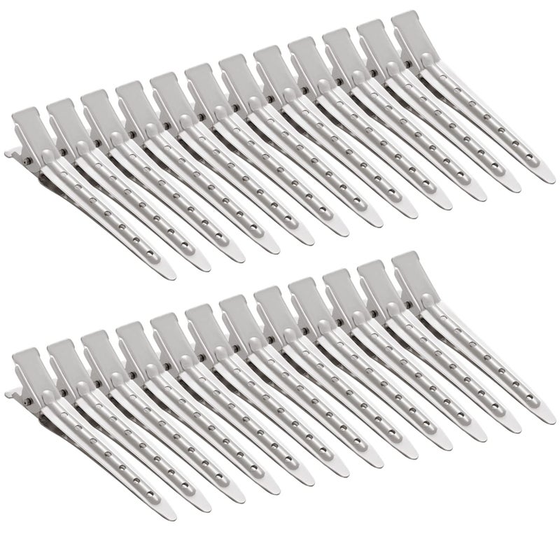 Bantoye 24 Packs Duck Bill Clips, Bantoye 2.75 Inches Rustproof Metal Alligator Curl Clips with Holes for Hair Styling, Hair Coloring, Silver - Image 1