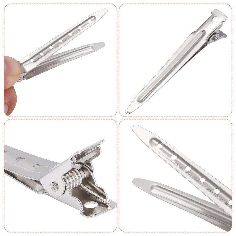 Bantoye 24 Packs Duck Bill Clips, Bantoye 2.75 Inches Rustproof Metal Alligator Curl Clips with Holes for Hair Styling, Hair Coloring, Silver - Image 3