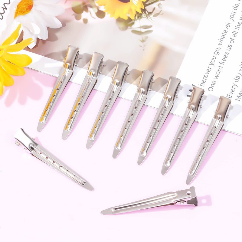 Bantoye 24 Packs Duck Bill Clips, Bantoye 2.75 Inches Rustproof Metal Alligator Curl Clips with Holes for Hair Styling, Hair Coloring, Silver - Image 5