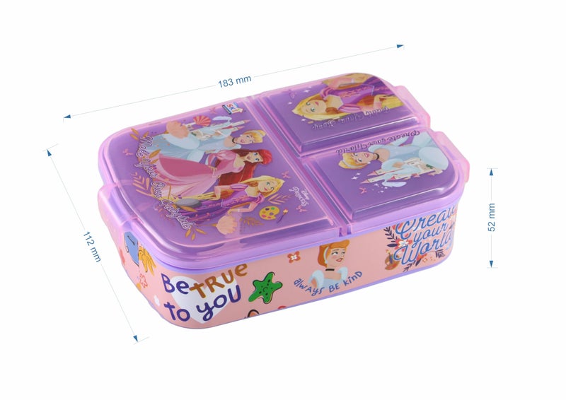SKi Homeware Trio 3 Compartments Bento Lunch/Snack Box + Sipper Bottle Combo | للأطفال في المدرسة، النزهات، الرياضة | لهدايا العودة أو هدايا الحفلات - الأميرة - Image 2
