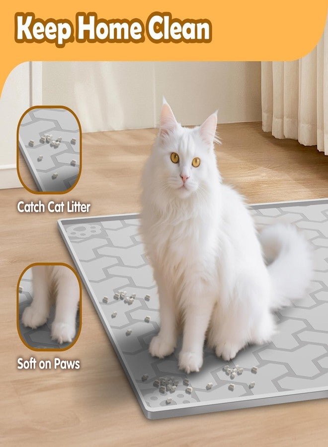Annil Silicone Cat Litter Mat, Large 34"x22", Foldable and Easy to Clean, Waterproof, Leak-Proof, and Urine-Proof, Protects Floors, Suitable for Indoor Litter Box Mats.(Gray) - Image 2