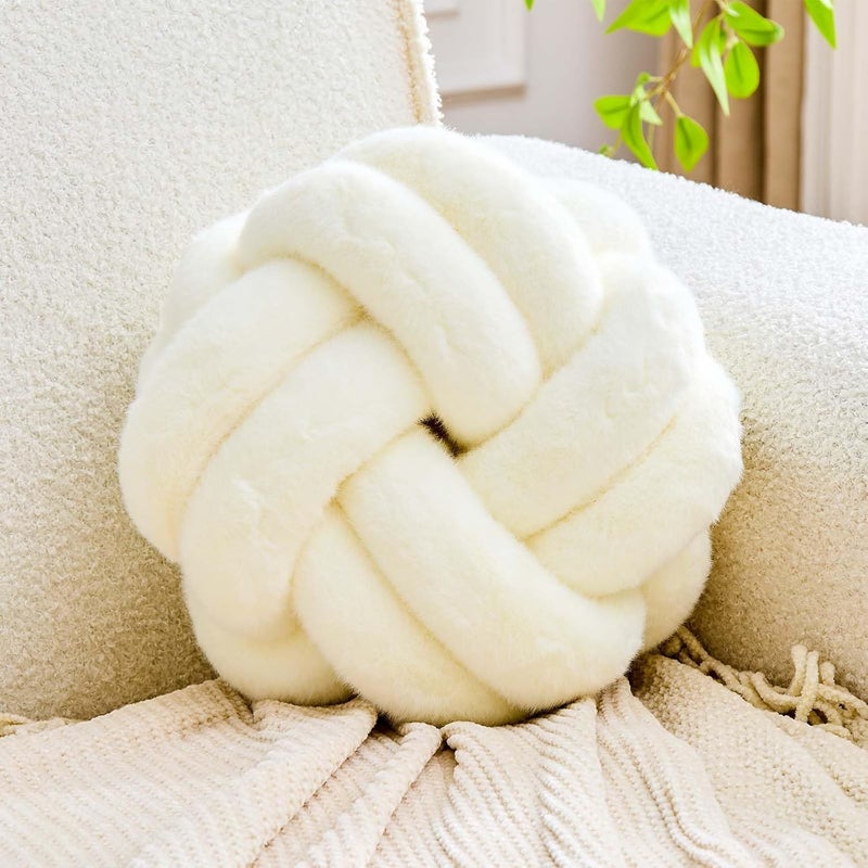 VBGYA Knot Pillows Ball, 8 Inch Ivory Decorative Throw Pillows, Small Soft Round Plush Knotted Pillows, Cute Handmade Knot Hemisphere Pillow for Home Decor Bedroom, Sofa, Chair - Image 1