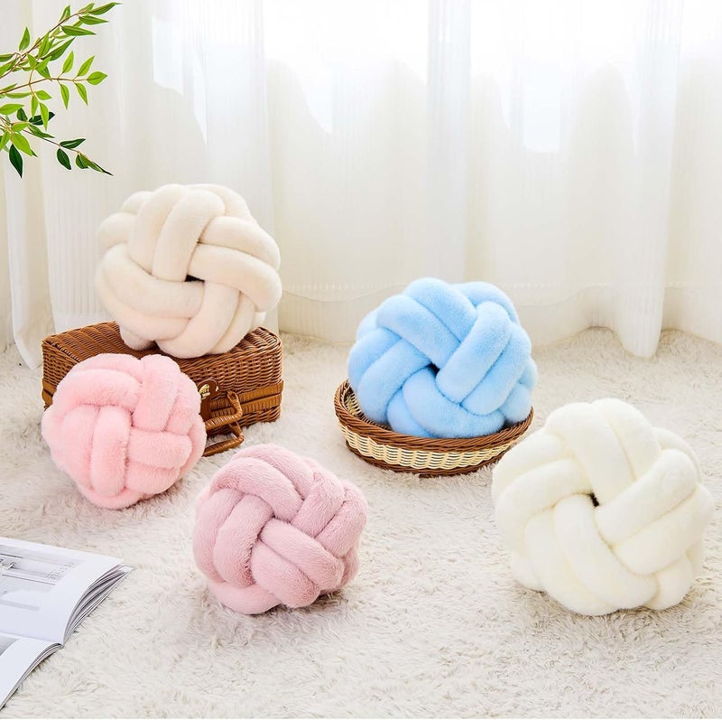 VBGYA Knot Pillows Ball, 8 Inch Ivory Decorative Throw Pillows, Small Soft Round Plush Knotted Pillows, Cute Handmade Knot Hemisphere Pillow for Home Decor Bedroom, Sofa, Chair - Image 4