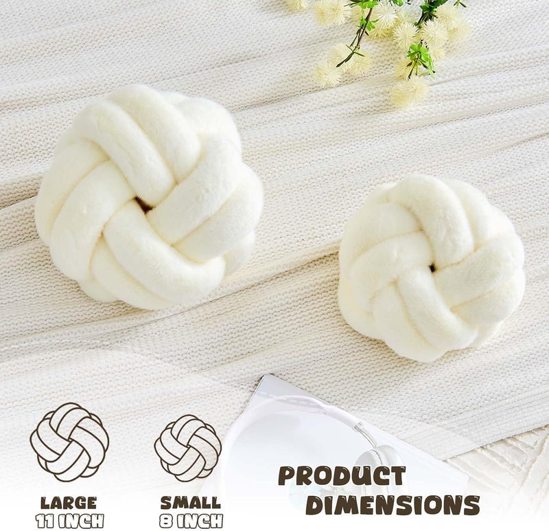 VBGYA Knot Pillows Ball, 8 Inch Ivory Decorative Throw Pillows, Small Soft Round Plush Knotted Pillows, Cute Handmade Knot Hemisphere Pillow for Home Decor Bedroom, Sofa, Chair - Image 2