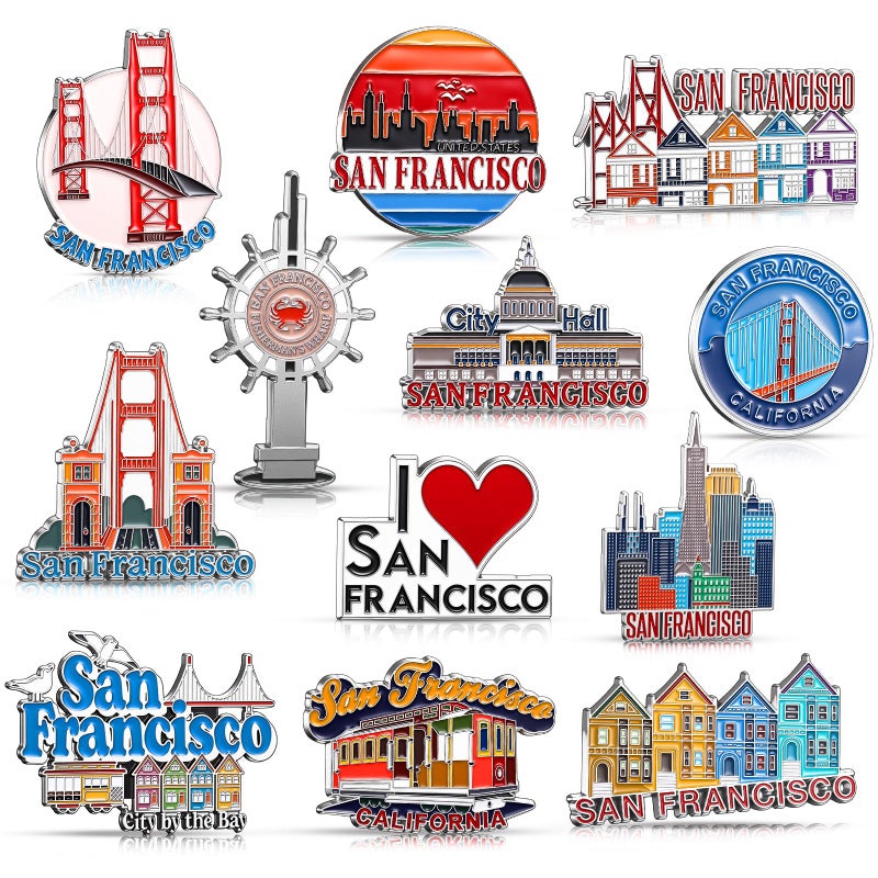 Konohan 12 Pcs San Francisco Magnets for Refrigerator Metal USA Fridge Magnet Magnetic San Francisco Souvenirs Gifts USA City Magnetic Refrigerator Stickers, Golden Gate Bridge - Image 1