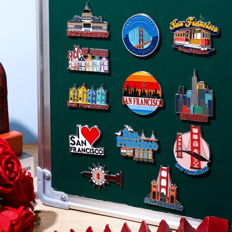 Konohan 12 Pcs San Francisco Magnets for Refrigerator Metal USA Fridge Magnet Magnetic San Francisco Souvenirs Gifts USA City Magnetic Refrigerator Stickers, Golden Gate Bridge - Image 3