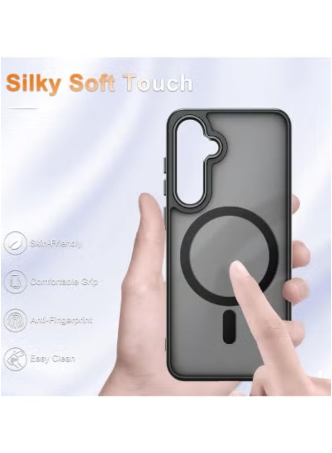 JAJEEK Samsung Galaxy S25 Case – Matte Magnetic Shockproof Cover with Magsafe Compatibility, Frosted Translucent Back, Anti-Scratch Slim Protective Phone Case + 1 Screen Protector, Durable Lightweight Case for Galaxy S25, Black - Image 3