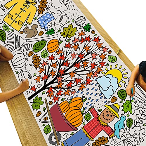 Tiny Expressions Fall Coloring Poster for Kids Rolled No Creases 30 x 72 Giant Coloring Table Cloth to Color On Fall Activities for Kids - Image 1