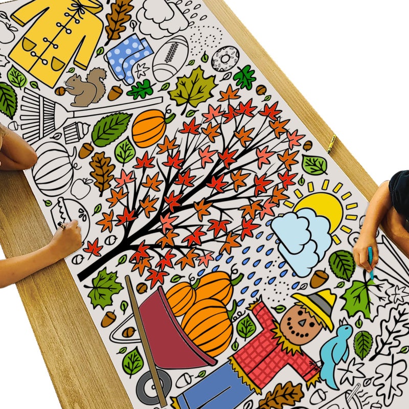 Tiny Expressions Fall Coloring Poster for Kids Rolled No Creases 30 x 72 Giant Coloring Table Cloth to Color On Fall Activities for Kids - Image 2
