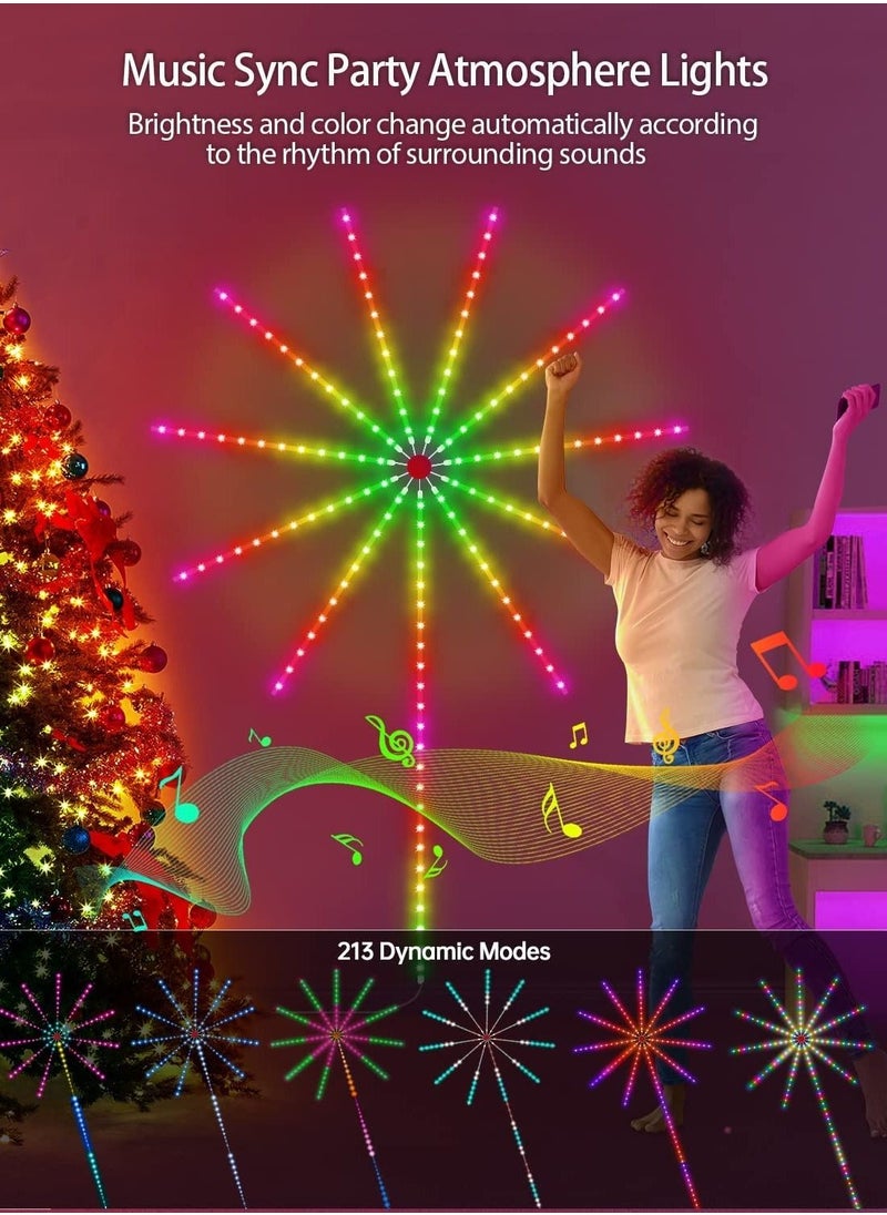 Smart Firework Led Lights USB Powered Room Decor, 30cm Color Changing Fireworks Led Lights for Bedroom with Launch Burst Effect, RGB Led Strip Lights with Remote App Control