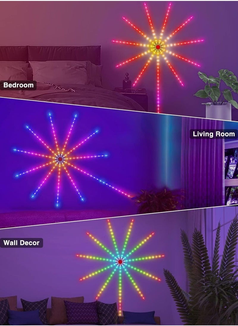 Smart Firework Led Lights USB Powered Room Decor, 30cm Color Changing Fireworks Led Lights for Bedroom with Launch Burst Effect, RGB Led Strip Lights with Remote App Control