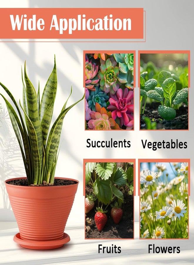 RooTrimmer 8 Pack 8 Inch Plant Pots with Saucers, Plastic Flower Pots with Drainage Holes, Large Planters for Indoor Outdoor Garden, House Plants, Flowers, Herbs, Gardening Gifts, Pottery Red - Image 5