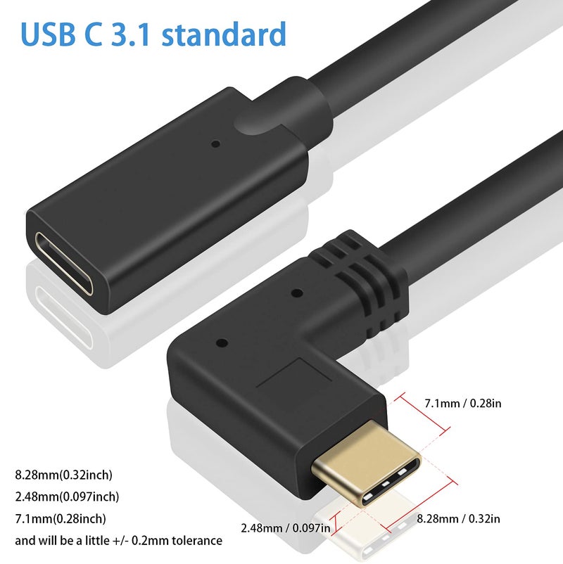 Poyiccot USB C Extension Cable 1ft, USB C Right Angle Extension Cable Short, PD 3.1 90 Degree Type C Extender Cord with 3A Fast Charing for Laptop PC Mobile Phone - Image 2