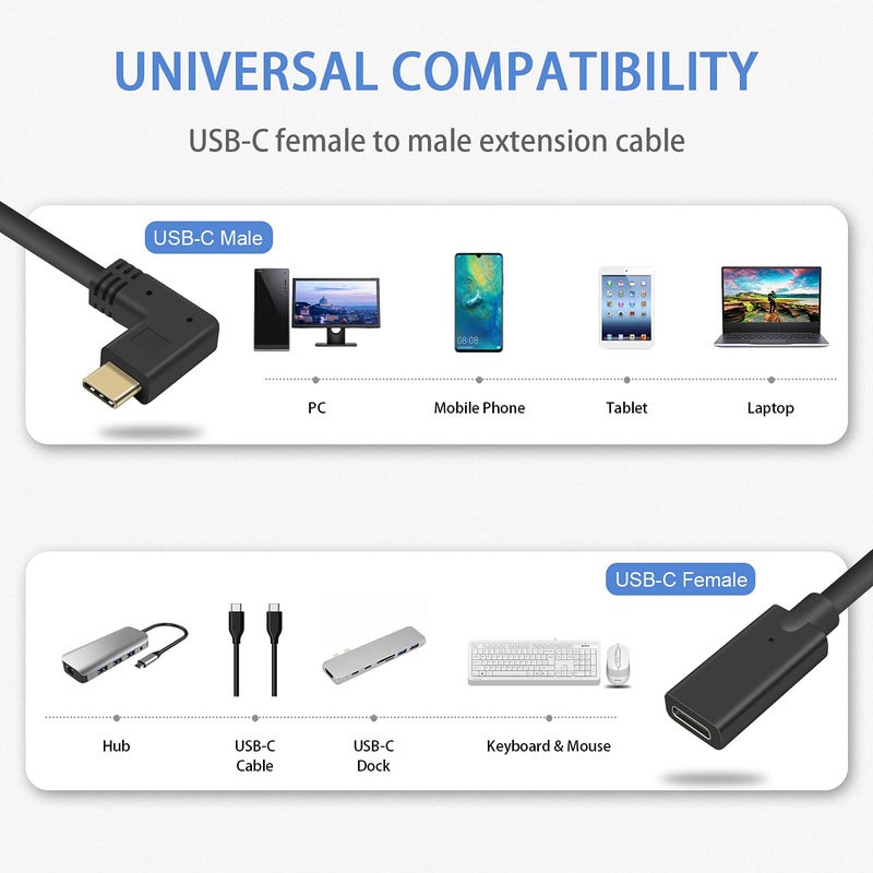 Poyiccot USB C Extension Cable 1ft, USB C Right Angle Extension Cable Short, PD 3.1 90 Degree Type C Extender Cord with 3A Fast Charing for Laptop PC Mobile Phone - Image 5