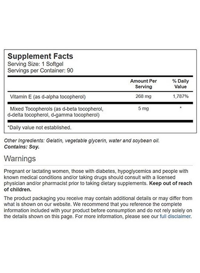 Vitacost Brand Vitacost Natural Vitamin E -- 268 mg - 90 Softgels - Image 2