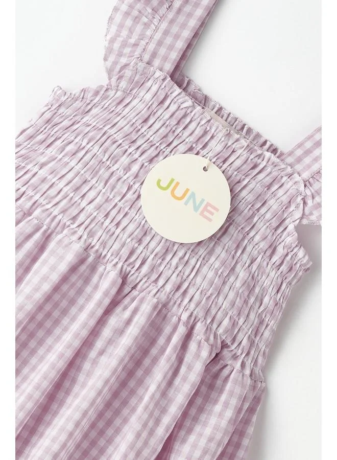 JUNE Gingham Smocked Dress
