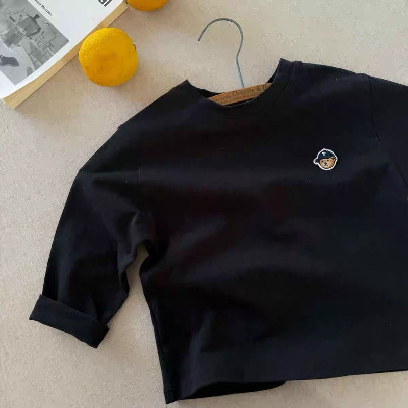 Children'S Long-Sleeved T-Shirt 2025 Japanese Style Trendy Brand Cartoon Bear T Baby Striped Base Shirt Top - Image 1