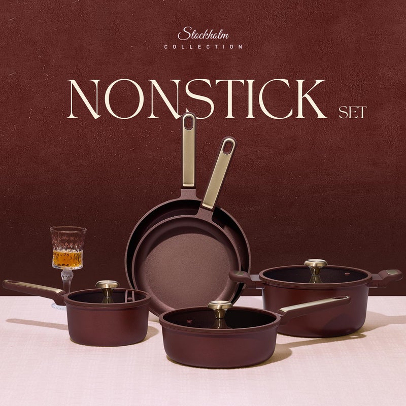 CAROTE Pots and Pans Set Nonstick, 16pcs Cookware Set Nonstick Non-Toxic & PFOA&PFOS-Free, Dishwasher, RV/Camping Cookware Set, Cooking Pots with Lids,Wine Red - Image 4