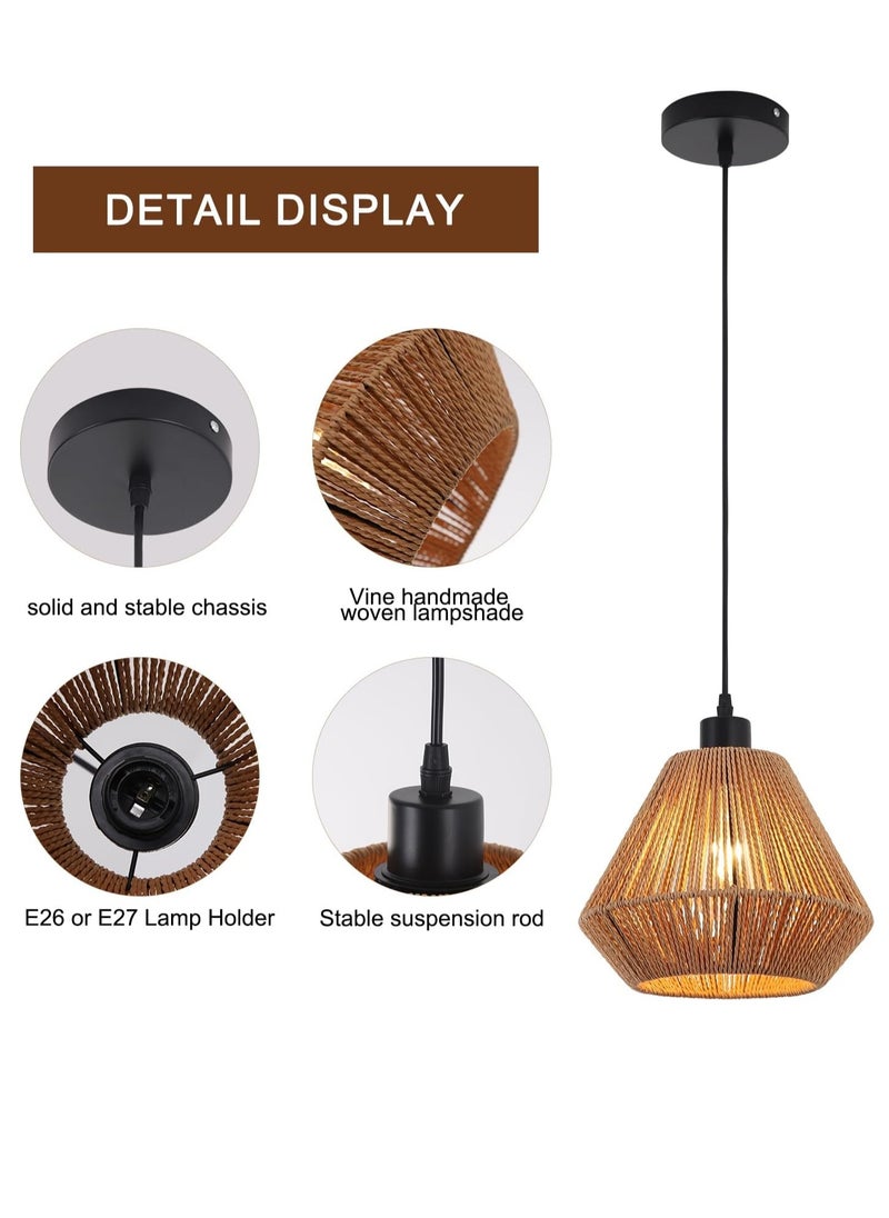 GUDOO Woven Pendant Lights Chandeliers Rustic Rattan Hanging Lamp Adjustable Handwoven Basket Shade Boho Pendant Light Fixtures for Kitchen Island Dining Room,Bedroom Farmhouse Hallway Brown 25cm  - Image 5