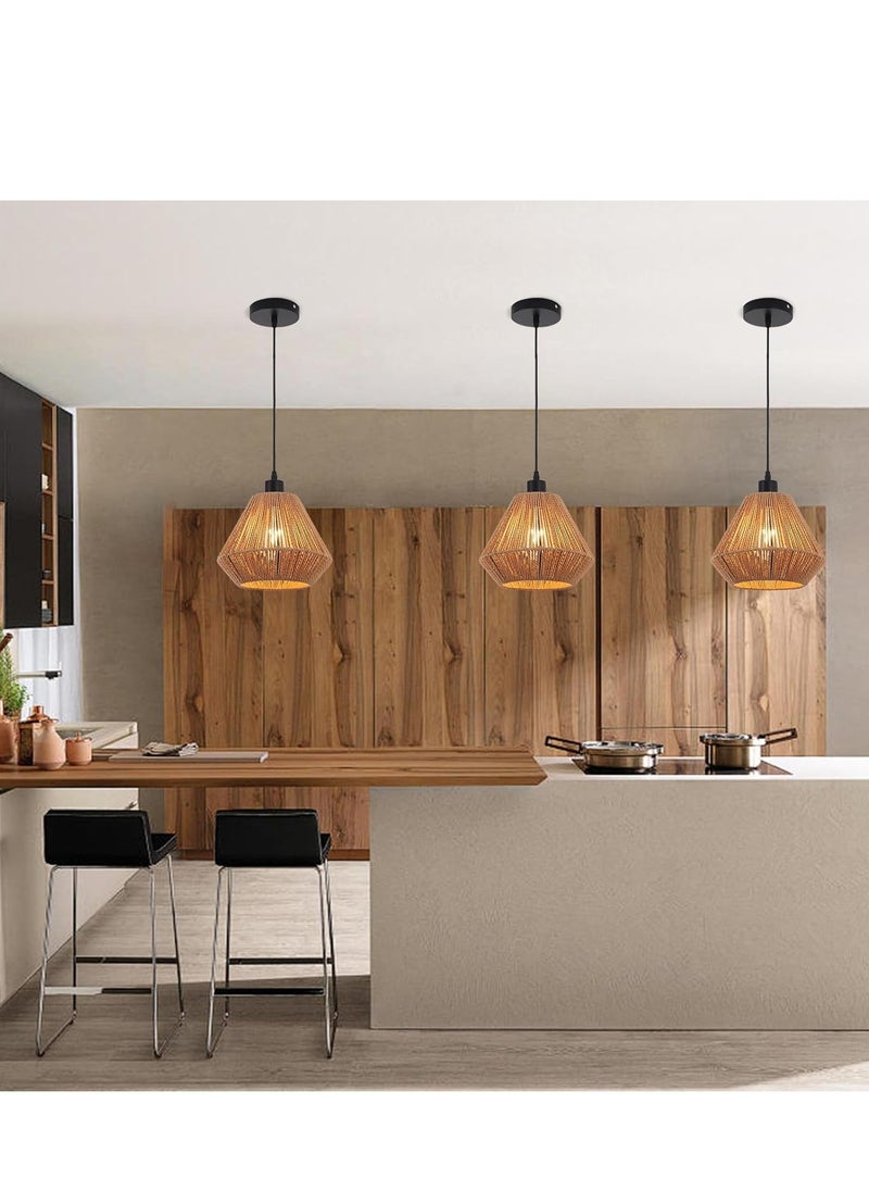 GUDOO Woven Pendant Lights Chandeliers Rustic Rattan Hanging Lamp Adjustable Handwoven Basket Shade Boho Pendant Light Fixtures for Kitchen Island Dining Room,Bedroom Farmhouse Hallway Brown 25cm  - Image 3