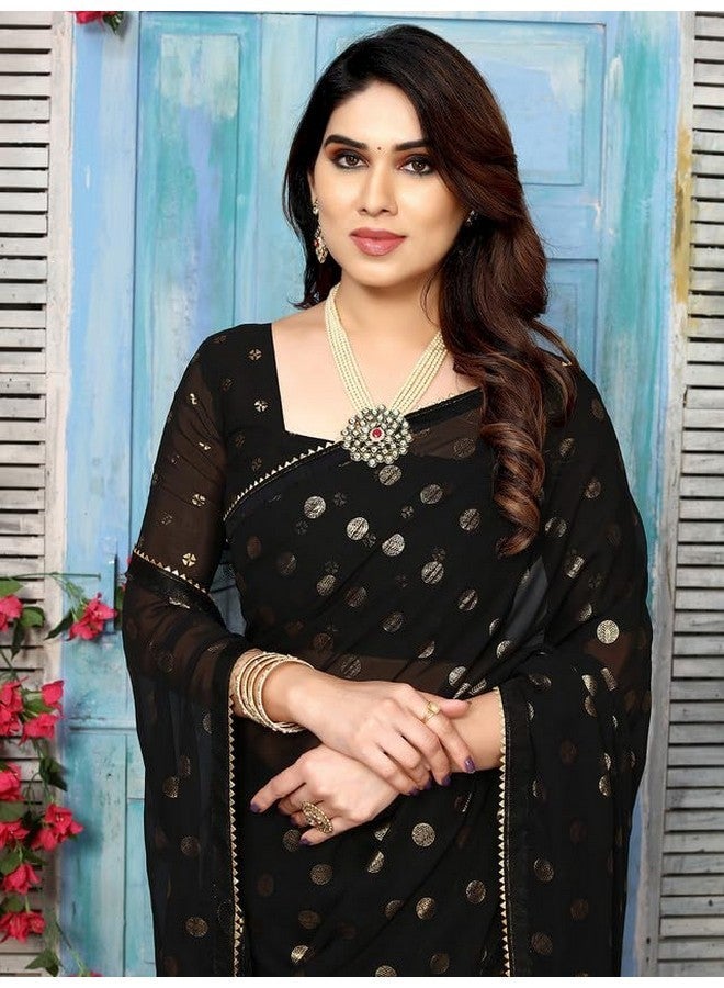 SIRIL ساري جيرجيت مطبوع بالفويل للنساء من سيريلي مع قطعة بلوزة غير مخيطة (3184S2264_أسود) - Image 4