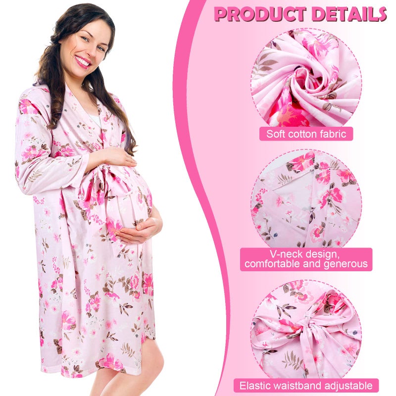 Mepase 5 Pcs Mommy and Me Hospital Matching Outfits Maternity Robe Swaddle Blanket Baby Girl Boys Headband Hat for Mom Baby(Light Pink,Large) - Image 2