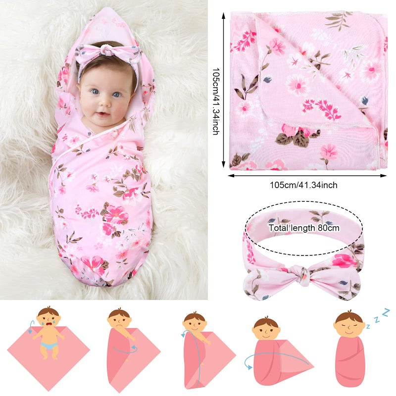 Mepase 5 Pcs Mommy and Me Hospital Matching Outfits Maternity Robe Swaddle Blanket Baby Girl Boys Headband Hat for Mom Baby(Light Pink,Large) - Image 4