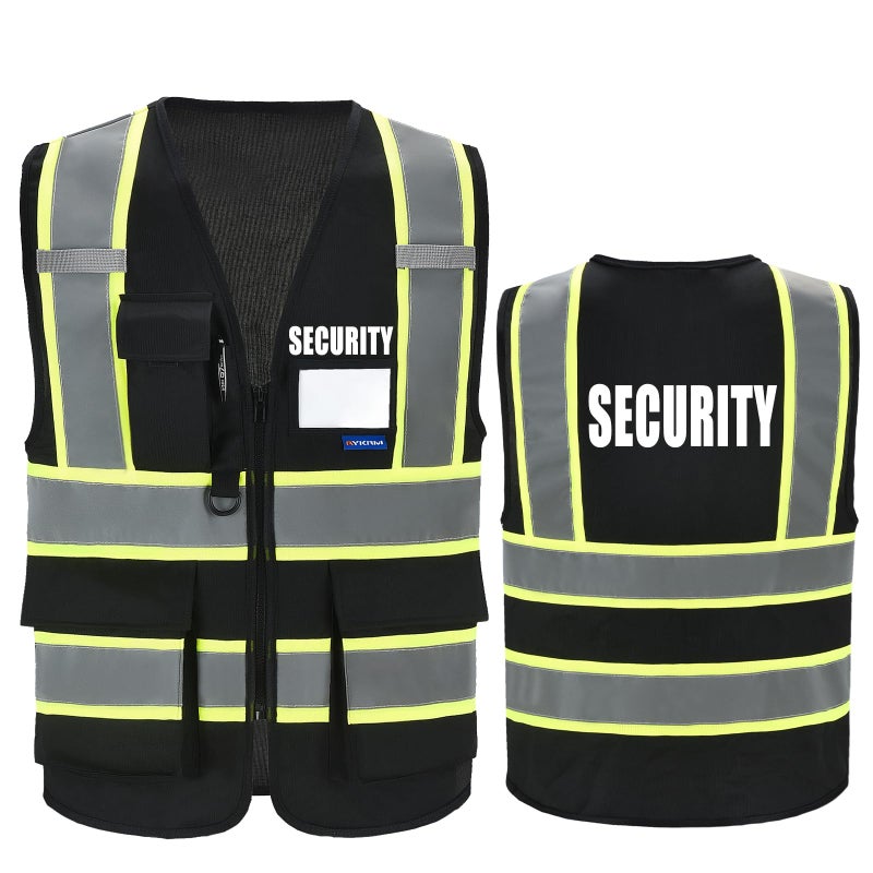 AYKRM Black High Visibility Reflective Security Vest Front Zipper - Image 2