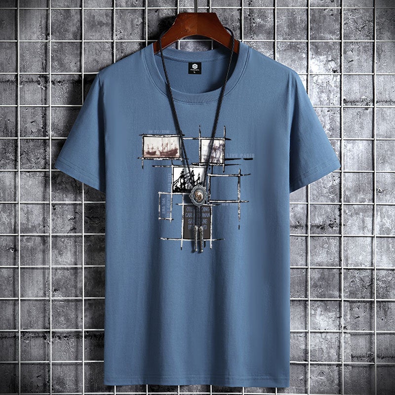 Short-sleeved T-shirt Men's Cotton Summer Hong Kong Fashion Brand Student's Personality Fashion Large Size Loose Round Neck Printed T-shirt Fashion - Image 5