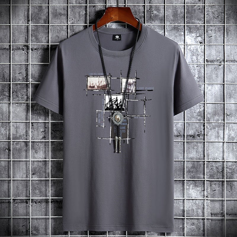 Short-sleeved T-shirt Men's Cotton Summer Hong Kong Fashion Brand Student's Personality Fashion Large Size Loose Round Neck Printed T-shirt Fashion - Image 1