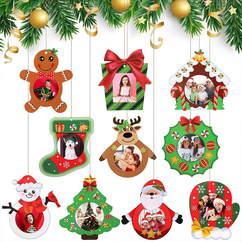 Chinco Christmas Picture Frame Ornaments Christmas Photo Frame Xmas DIY Craft Picture Ornaments for Holiday Present Home Party Santa Snowman Reindeer Xmas Keepsake Photo Decorations