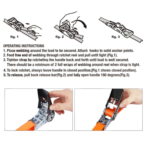 XSTRAP STANDARD Ratchet Tie Down Straps 4 Pk 10 Ft- 300 Lbs Load Cap- 900 Lbs Break Strength-Cargo Straps for UTV, ATV, Pickup,Truck, Moving Appliances, Lawn Equipment, Orange - Image 4