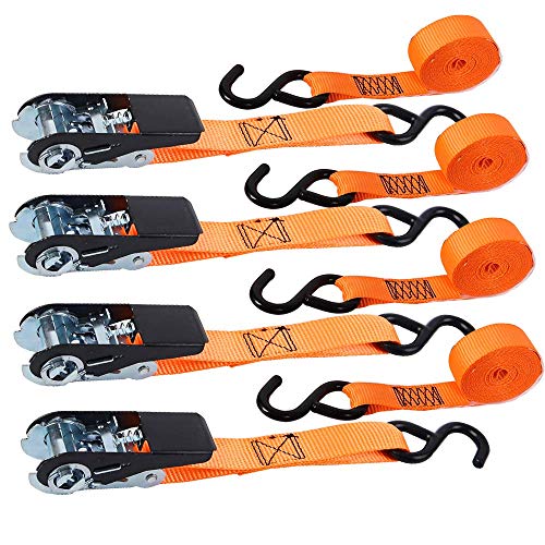XSTRAP STANDARD Ratchet Tie Down Straps 4 Pk 10 Ft- 300 Lbs Load Cap- 900 Lbs Break Strength-Cargo Straps for UTV, ATV, Pickup,Truck, Moving Appliances, Lawn Equipment, Orange - Image 2