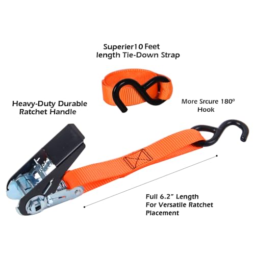 XSTRAP STANDARD Ratchet Tie Down Straps 4 Pk 10 Ft- 300 Lbs Load Cap- 900 Lbs Break Strength-Cargo Straps for UTV, ATV, Pickup,Truck, Moving Appliances, Lawn Equipment, Orange - Image 5