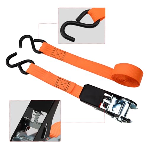 XSTRAP STANDARD Ratchet Tie Down Straps 4 Pk 10 Ft- 300 Lbs Load Cap- 900 Lbs Break Strength-Cargo Straps for UTV, ATV, Pickup,Truck, Moving Appliances, Lawn Equipment, Orange - Image 3