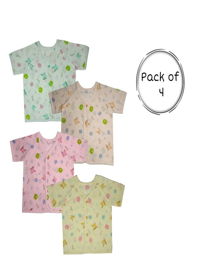 Tiny Blooms Soft Front Open Button Jhabla | Half-Sleeves Jhabla for Newborns | Pack of 4 | Soft & Breathable T-Shirts for Babies 1-3 Months - Image 3
