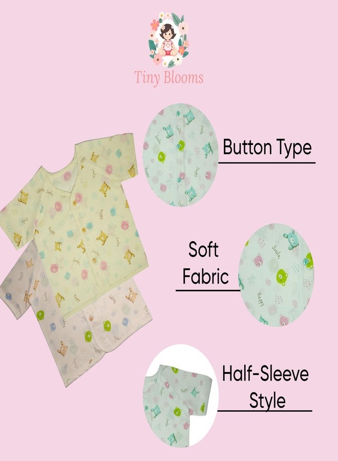 Tiny Blooms Soft Front Open Button Jhabla | Half-Sleeves Jhabla for Newborns | Pack of 4 | Soft & Breathable T-Shirts for Babies 1-3 Months - Image 4