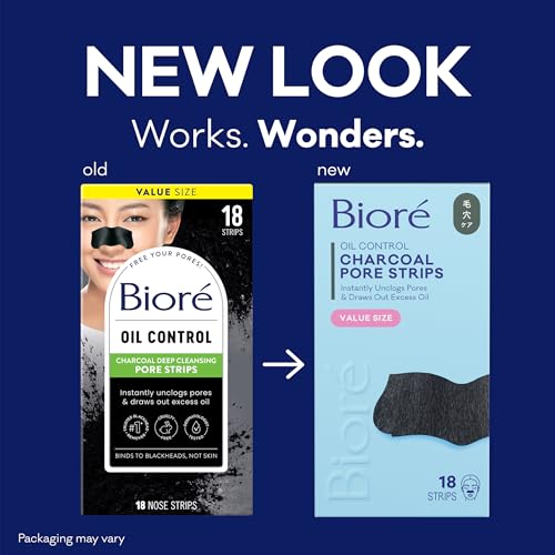Bioré Charcoal, Deep Cleansing 18 Nose Strips for Blackhead Removal on Oily Skin, with Instant Pore Unclogging, features Natural Charcoal (Packaging May Vary) - Image 2