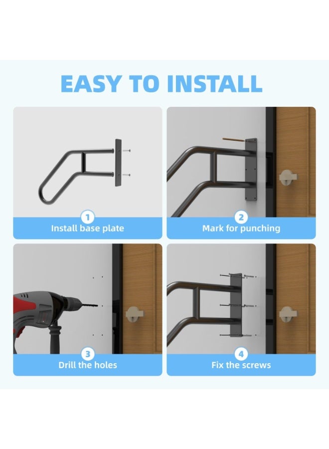 Arabest Handrails for Outdoor Steps Wall Mount, Railings for 1-3 Steps, U-Shaped Handrail with Matte Black Finished, Stair Handrails for Kids, Elderly, Pregnant Women, Disabled (26" Length, Black) - Image 3