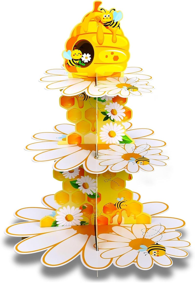 Zopeal Zopeal Bee Birthday Party Decorations 3 Tier Honey Bee Cupcake Stand Spring Daisy Flower Themed Cupcake Holder for Dessert Kids First Birthday Baby Shower Gender Reveal Wedding Party Favors Supplies - Image 1