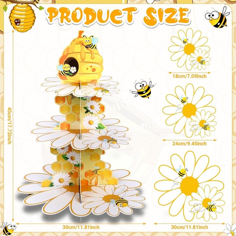 Zopeal Zopeal Bee Birthday Party Decorations 3 Tier Honey Bee Cupcake Stand Spring Daisy Flower Themed Cupcake Holder for Dessert Kids First Birthday Baby Shower Gender Reveal Wedding Party Favors Supplies - Image 2