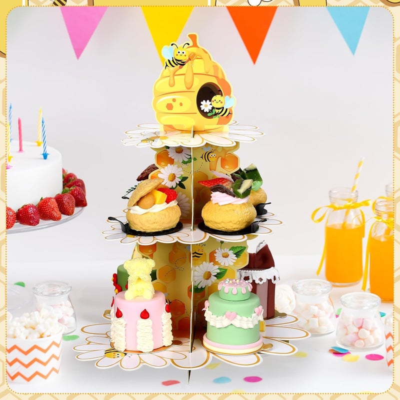 Zopeal Zopeal Bee Birthday Party Decorations 3 Tier Honey Bee Cupcake Stand Spring Daisy Flower Themed Cupcake Holder for Dessert Kids First Birthday Baby Shower Gender Reveal Wedding Party Favors Supplies - Image 5