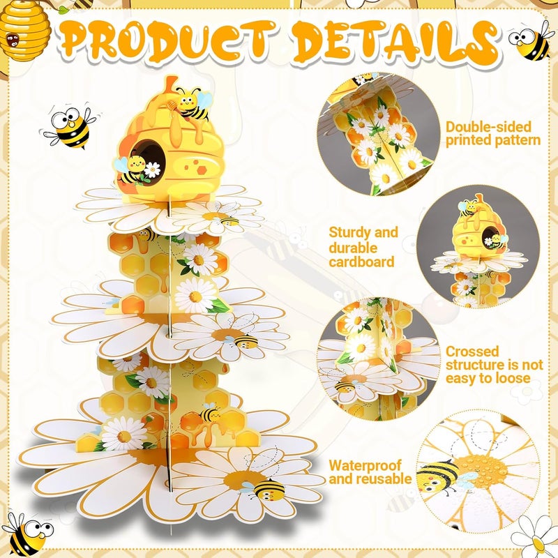 Zopeal Zopeal Bee Birthday Party Decorations 3 Tier Honey Bee Cupcake Stand Spring Daisy Flower Themed Cupcake Holder for Dessert Kids First Birthday Baby Shower Gender Reveal Wedding Party Favors Supplies - Image 4