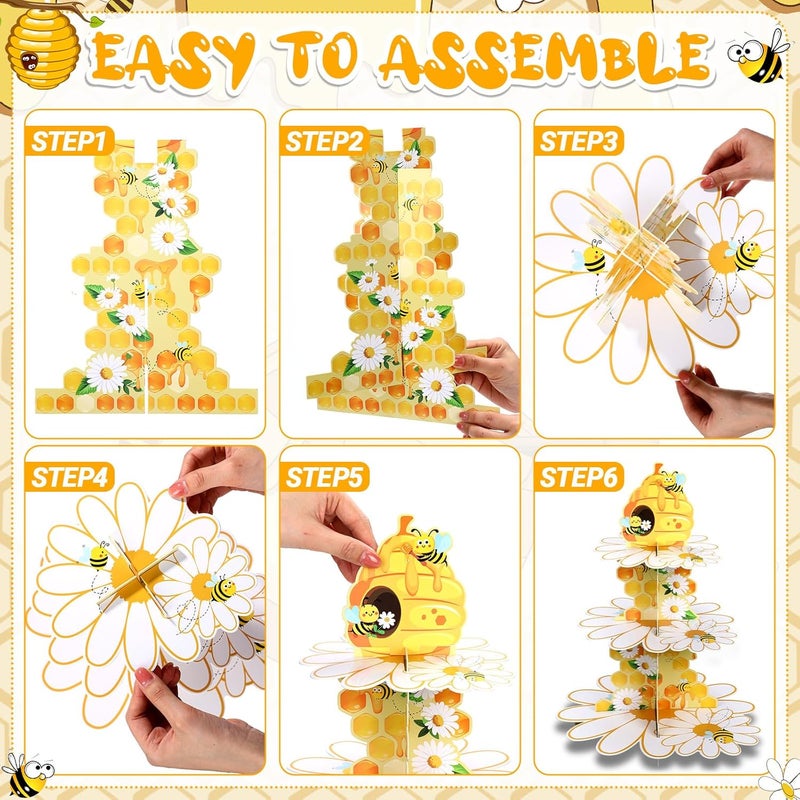Zopeal Zopeal Bee Birthday Party Decorations 3 Tier Honey Bee Cupcake Stand Spring Daisy Flower Themed Cupcake Holder for Dessert Kids First Birthday Baby Shower Gender Reveal Wedding Party Favors Supplies - Image 3