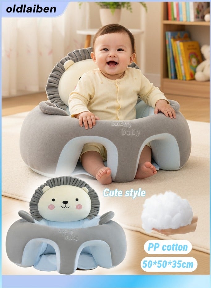 الدليبن كرسي جلوس تعليمي للطفل، أريكة مقعد دعم جلوس الطفل الرضيع، أريكة جلوس تعليمية كرتونية لطيفة للرضع - قماش كريستالي قابل للتنفس، هدية مثالية للطفل الصغير （رمادي） - Image 1